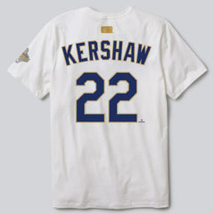 Clayton Kershaw Los Angeles Dodgers 2026 Gold Collection Player Name & Number T-Shirt White