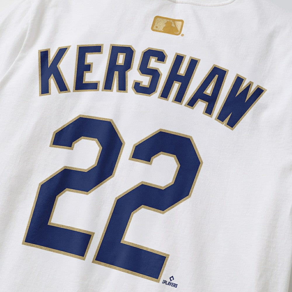 Clayton Kershaw Los Angeles Dodgers 2026 Gold Collection Player Name & Number T-Shirt White