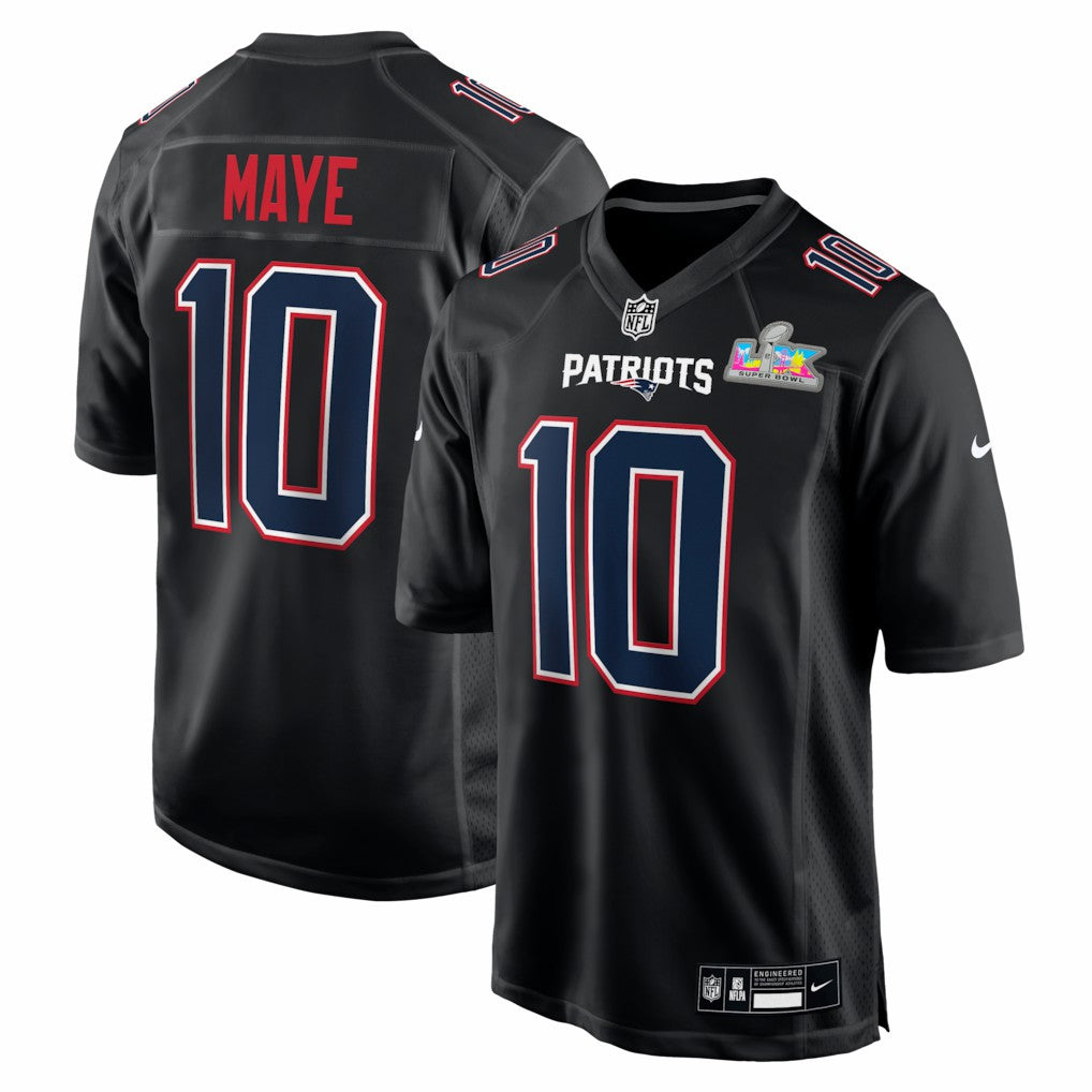 Drake Maye New England Patriots Super Bowl LX Patch Carbon Fashion Game Jersey - Black on sale