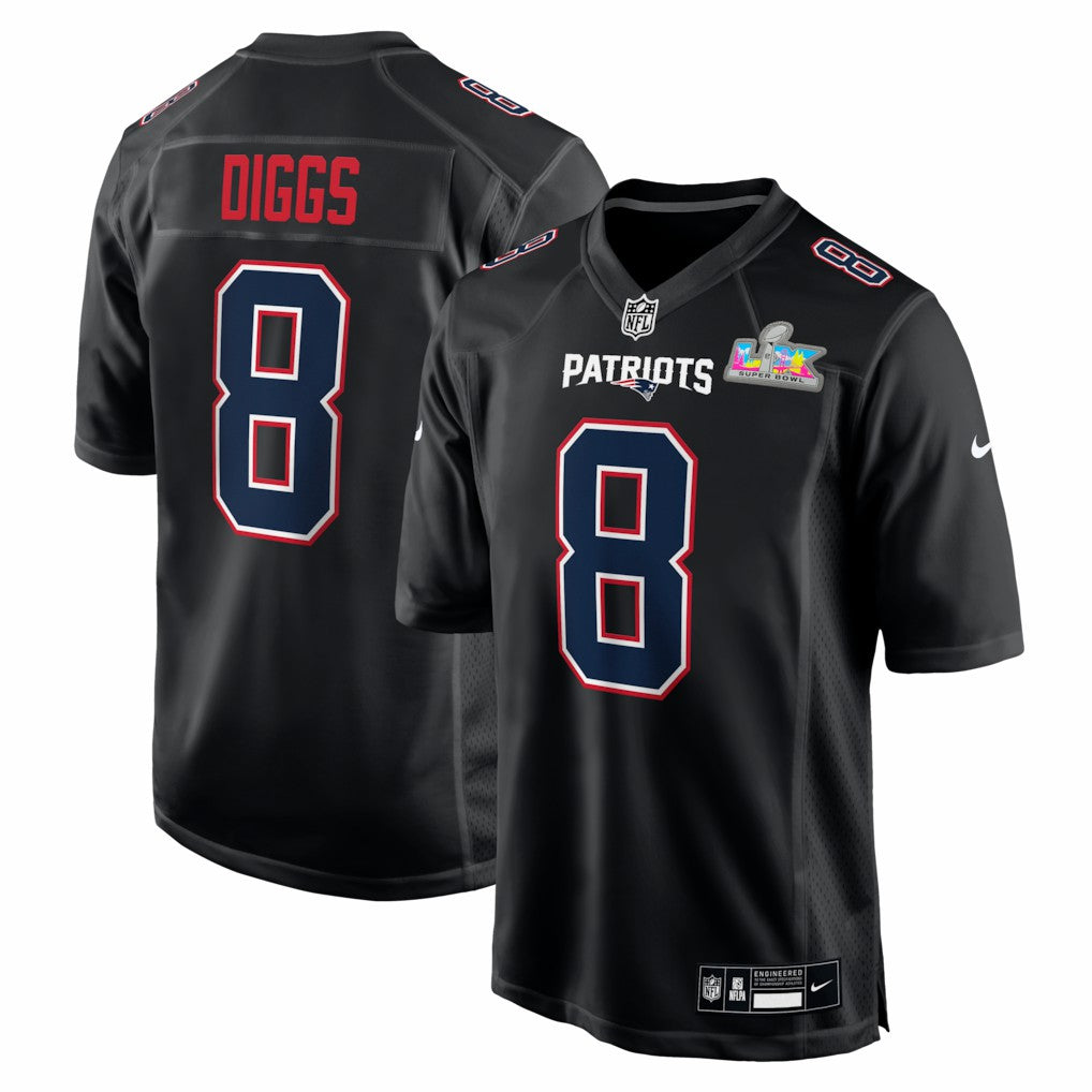 Stefon Diggs New England Patriots Super Bowl LX Patch Carbon Fashion Game Jersey - Black discount