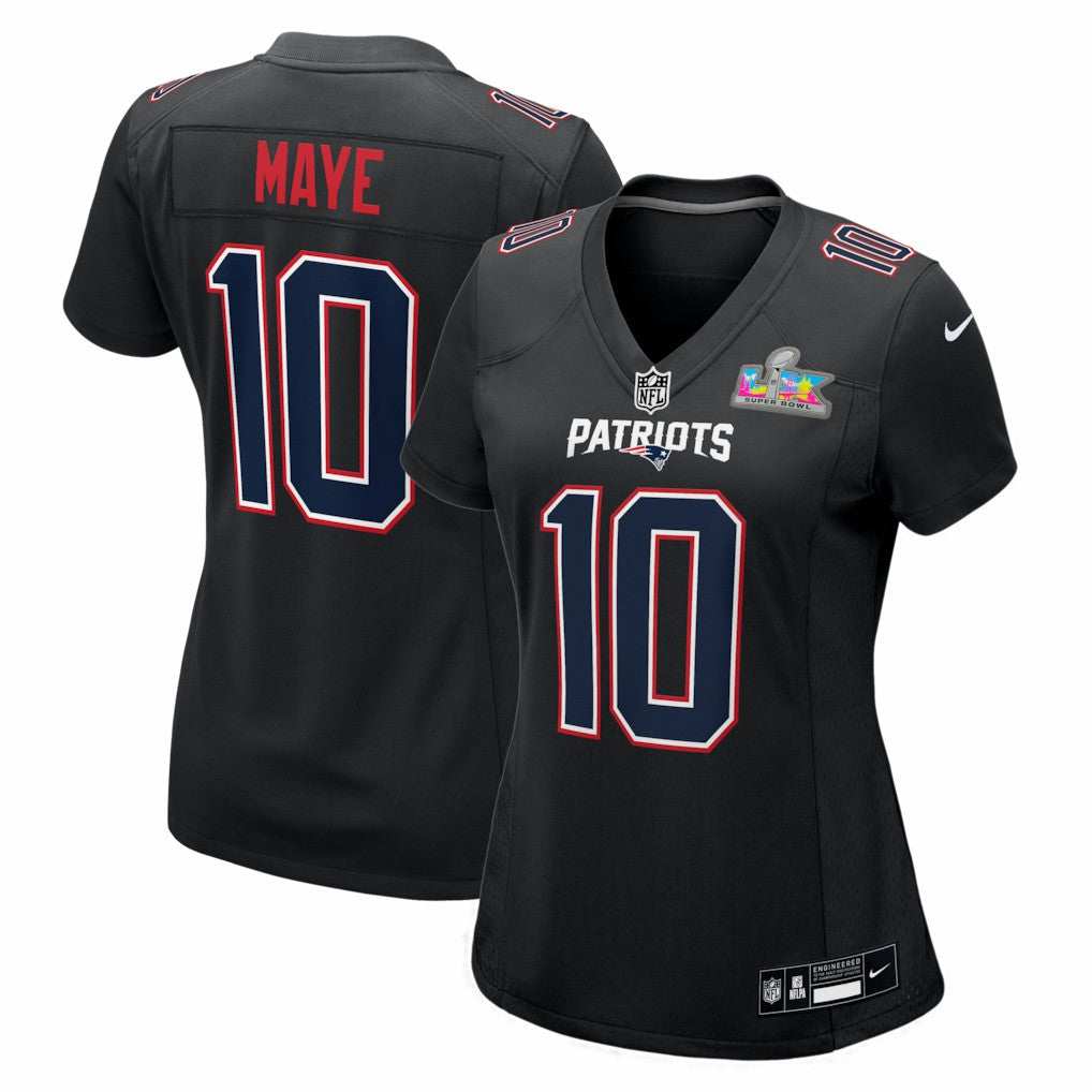 Drake Maye New England Patriots Women's Super Bowl LX Patch Carbon Fashion Game Jersey - Black outlet