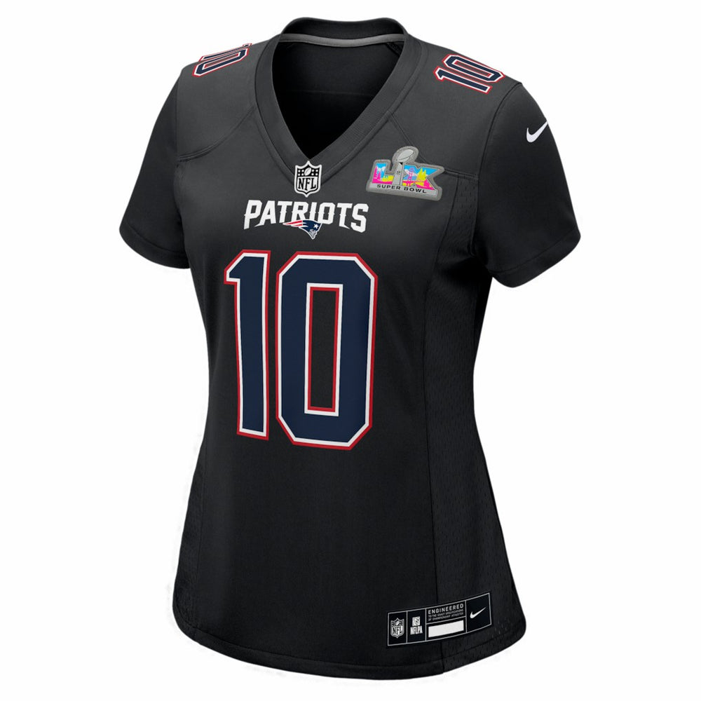 Drake Maye New England Patriots Women's Super Bowl LX Patch Carbon Fashion Game Jersey - Black outlet