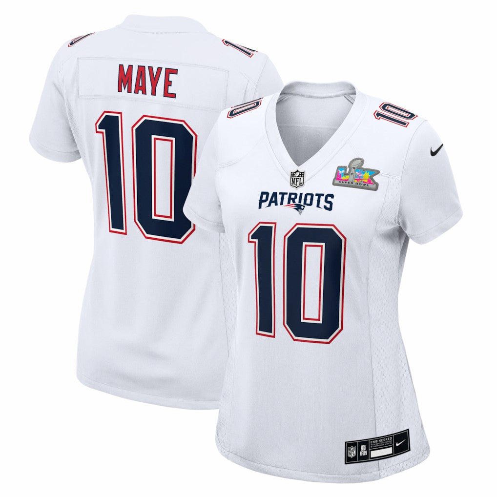 Drake Maye New England Patriots Women's Super Bowl LX Patch Tundra Fashion Game Jersey - White for sale