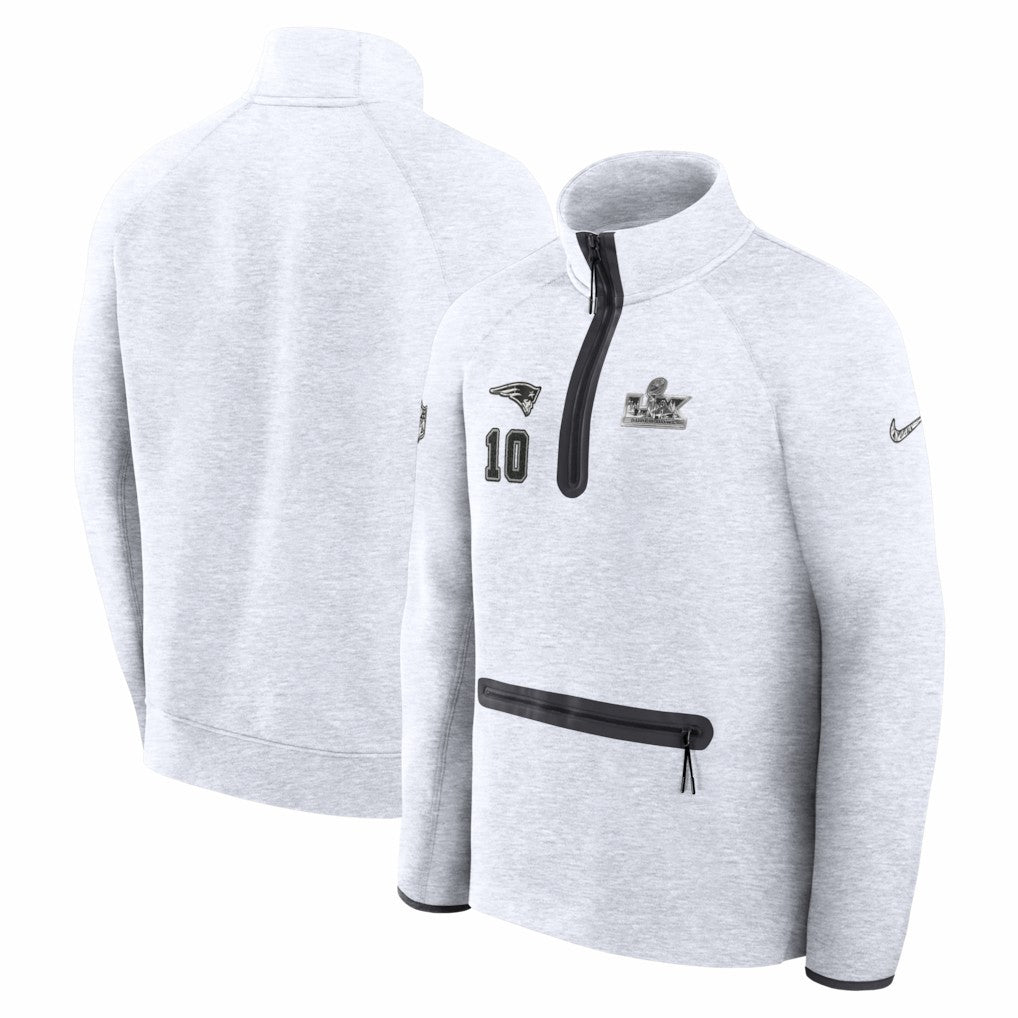 Drake Maye New England Patriots Super Bowl LX Opening Night Tech Fleece Half-Zip Sweatshirt - Gray cheap