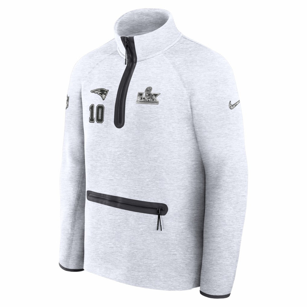 Drake Maye New England Patriots Super Bowl LX Opening Night Tech Fleece Half-Zip Sweatshirt - Gray cheap