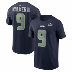 Kenneth Walker III Seattle Seahawks Super Bowl LX Patch Name & Number T-Shirt - College Navy discount