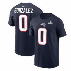 Christian Gonzalez New England Patriots Super Bowl LX Patch Name & Number T-Shirt - Navy sale