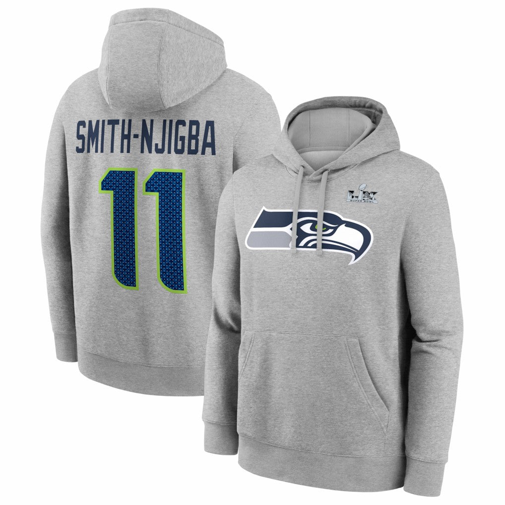 Jaxon Smith-Njigba Seattle Seahawks Super Bowl LX Patch Name & Number Hoodie - Heather Gray online