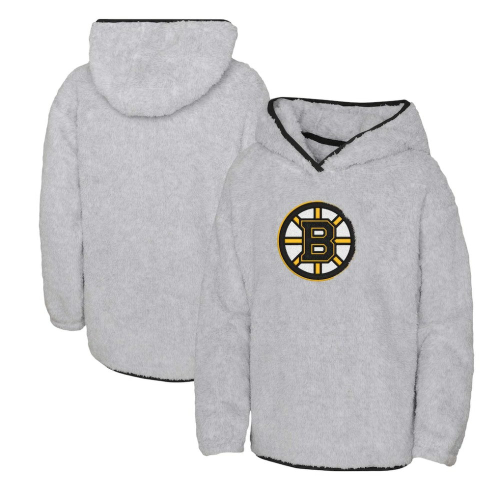 Boston Bruins Girls Youth Ultimate Teddy Fleece Pullover Hoodie - Heather Gray Hoodies