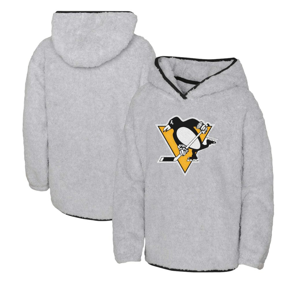 Pittsburgh Penguins Girls Youth Ultimate Teddy Fleece Pullover Hoodie - Heather Gray Hoodies