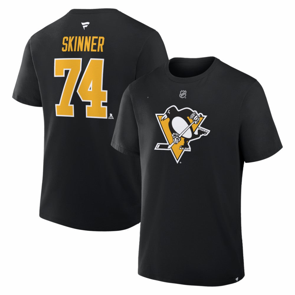 Stuart Skinner Pittsburgh Penguins Fanatics Authentic Stack Name & Number T-Shirt - Black T-shirts