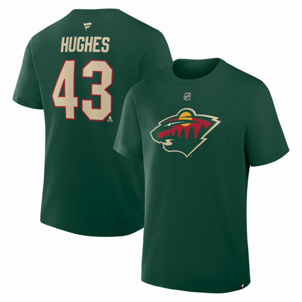 Quinn Hughes Minnesota Wild Fanatics Authentic Stack Name & Number T-Shirt - Green T-shirts