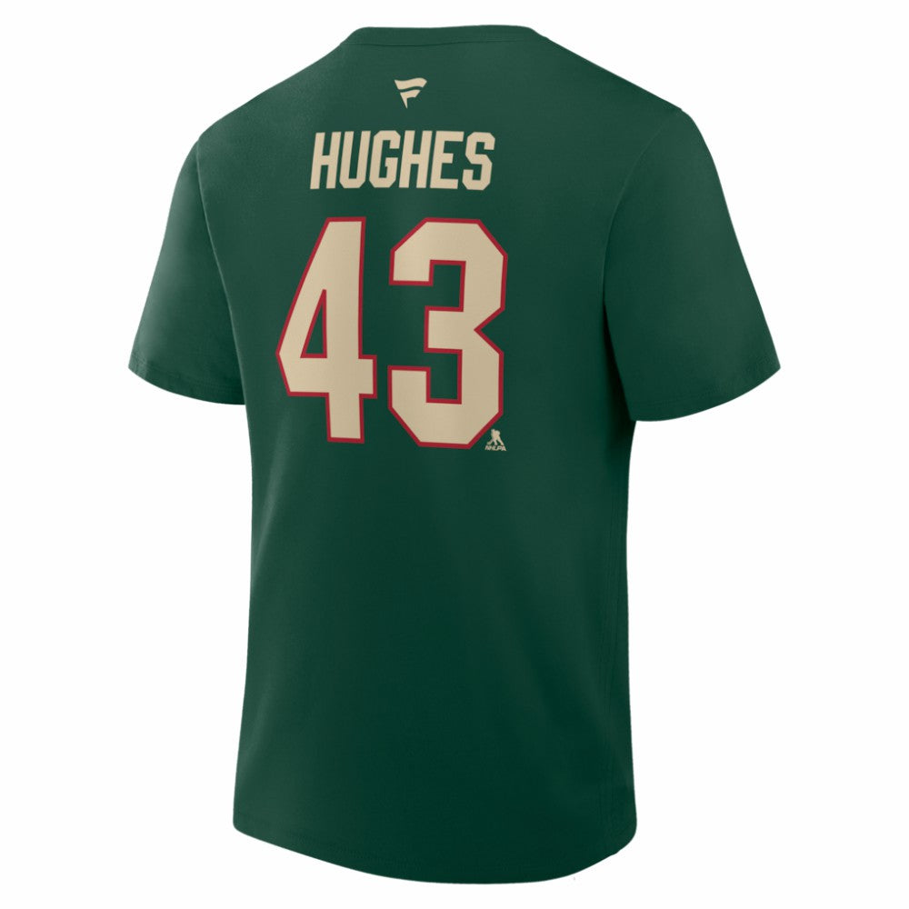 Quinn Hughes Minnesota Wild Fanatics Authentic Stack Name & Number T-Shirt - Green T-shirts