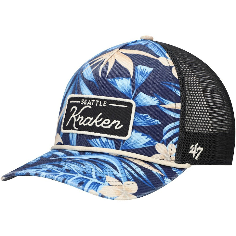 Seattle Kraken '47 Tropicalia Allover Print Trucker Adjustable Hat - Navy Hats