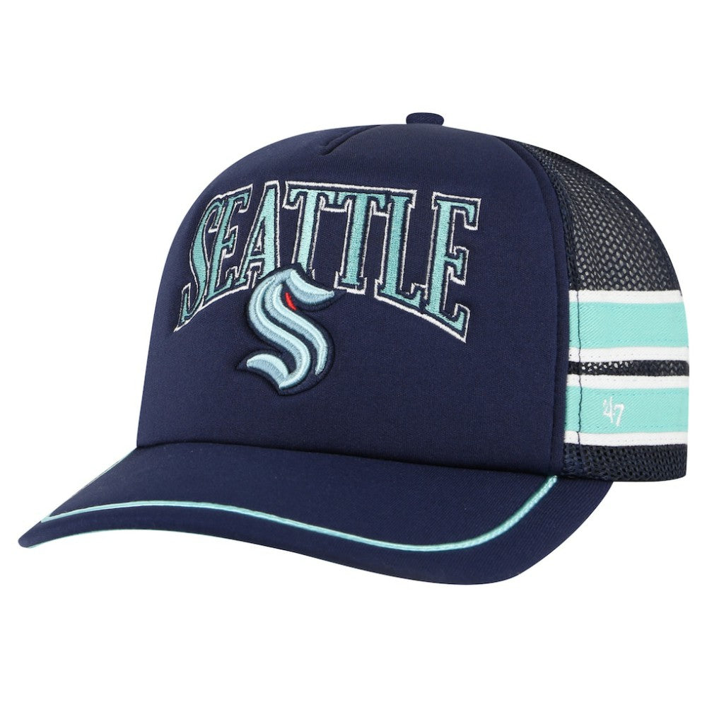 Seattle Kraken '47 Sideband Stripes Trucker Snapback Hat - Deep Sea Blue Hats
