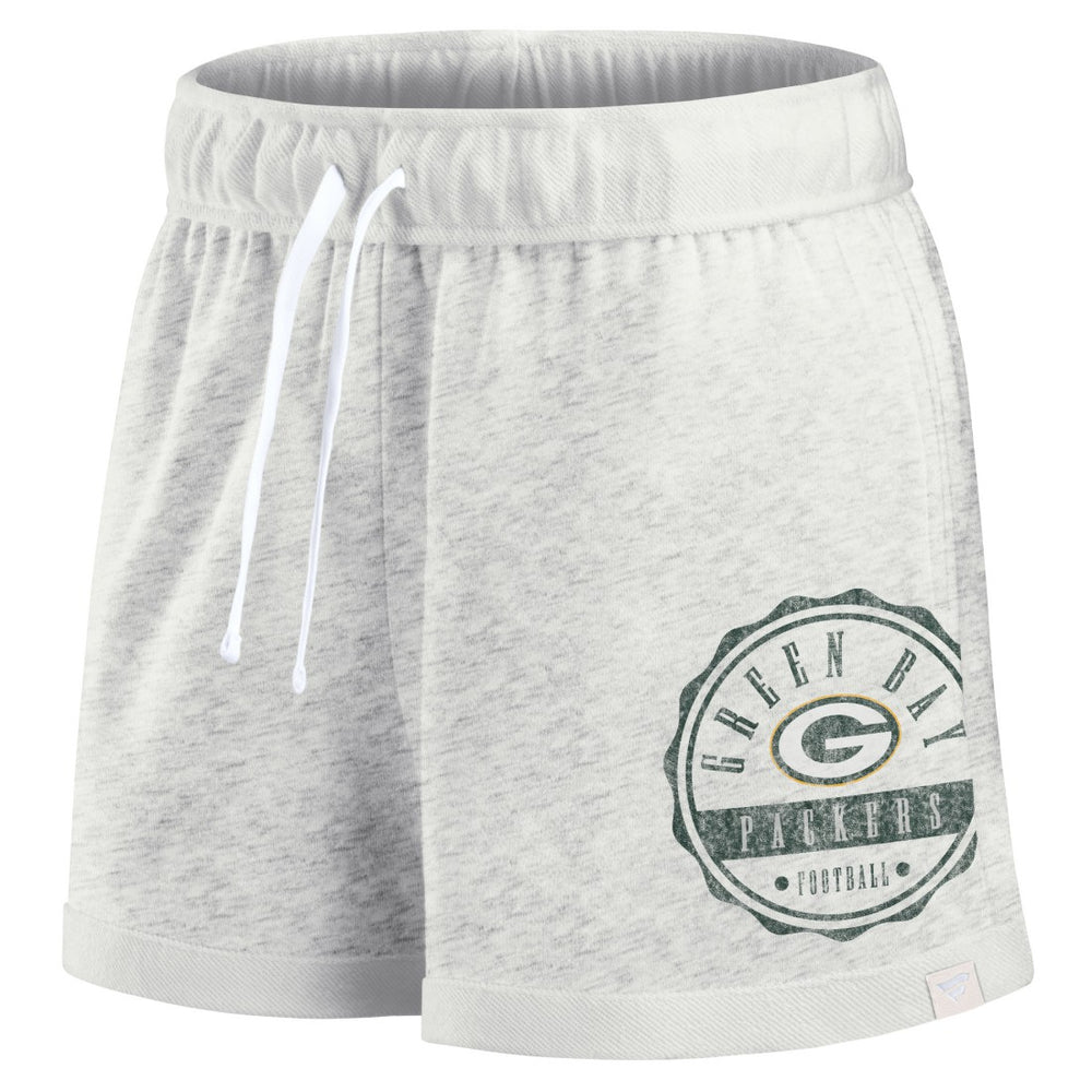 Green Bay Packers Women's Vintage Badge Shorts - Oatmeal on sale