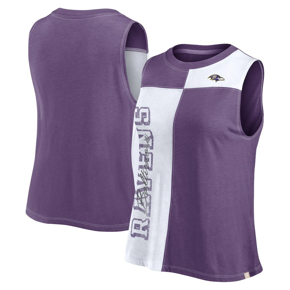 Baltimore Ravens FanaticsWomen's Script Color Block Tank Top - Purple/White on sale