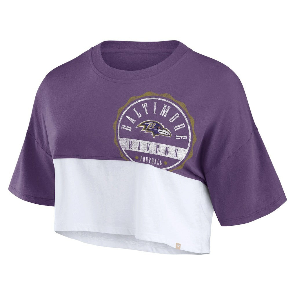 Baltimore Ravens Women's Boxy Color Split Cropped T-Shirt - Purple/White outlet