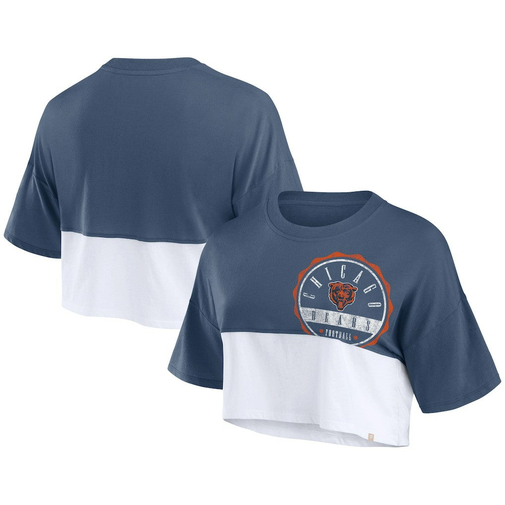 Chicago Bears Women's Boxy Color Split Cropped T-Shirt - Navy/White cheap
