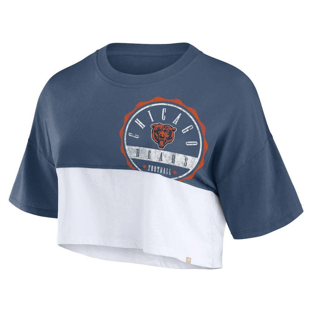 Chicago Bears Women's Boxy Color Split Cropped T-Shirt - Navy/White cheap