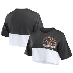 Cincinnati Bengals Women's Boxy Color Split Cropped T-Shirt - Black/White sale