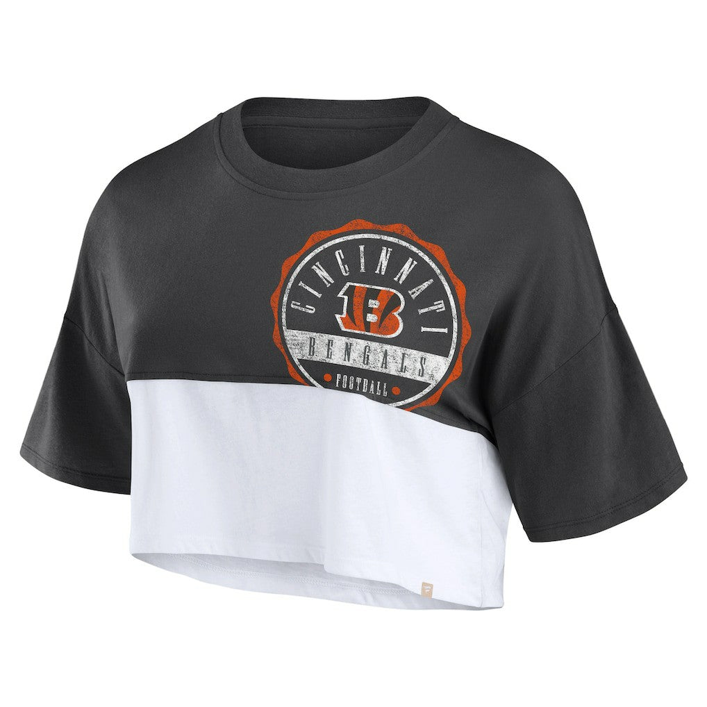 Cincinnati Bengals Women's Boxy Color Split Cropped T-Shirt - Black/White sale