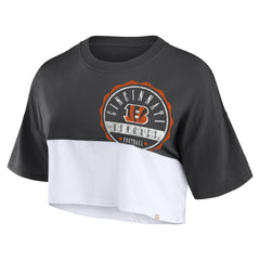 Cincinnati Bengals Women's Boxy Color Split Cropped T-Shirt - Black/White sale