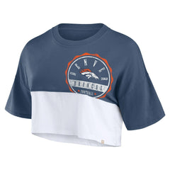 Denver Broncos Women's Boxy Color Split Cropped T-Shirt - Navy/White on sale