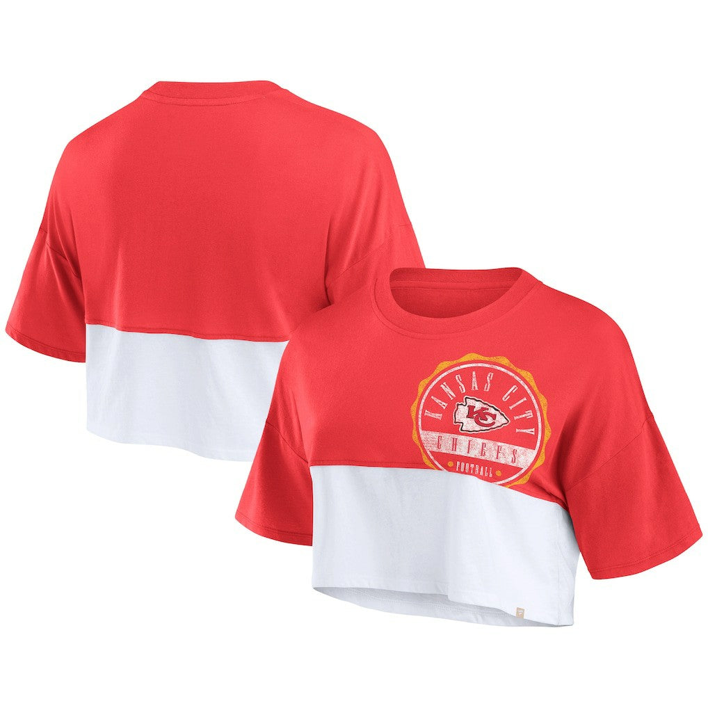 Kansas City Chiefs Women's Boxy Color Split Cropped T-Shirt - Red/White cheap