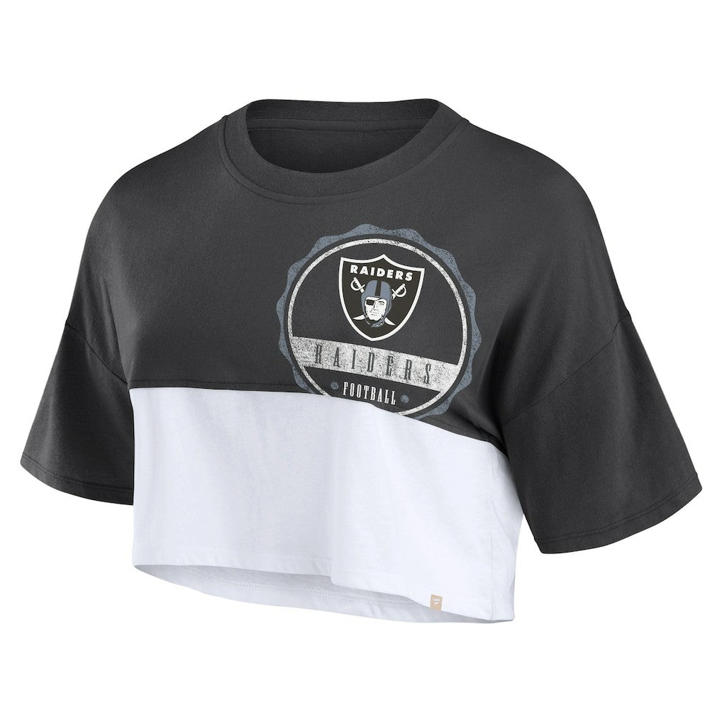 Las Vegas Raiders Women's Boxy Color Split Cropped T-Shirt - Black/White for sale