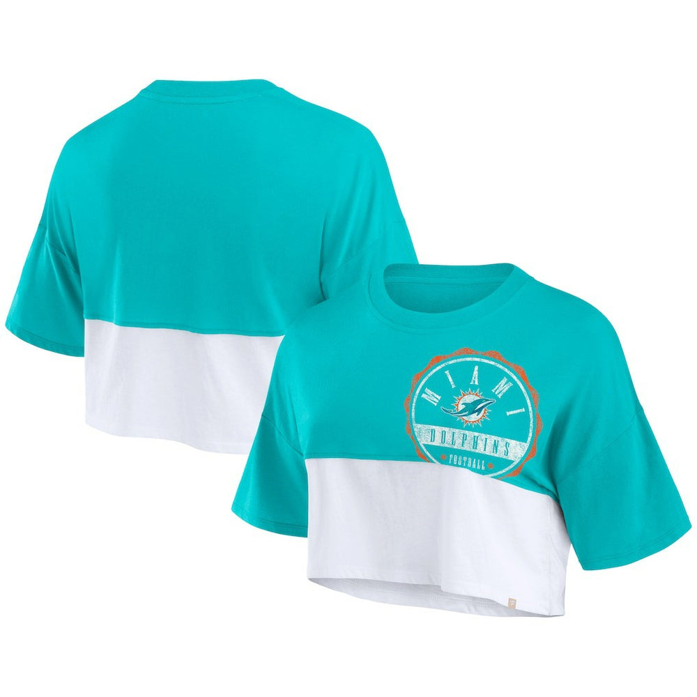 Miami Dolphins Women's Boxy Color Split Cropped T-Shirt - Aqua/White cheap