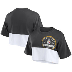 Pittsburgh Steelers Women's Boxy Color Split Cropped T-Shirt - Black/White sale