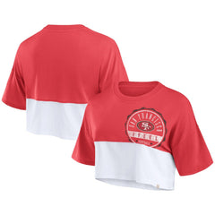 San Francisco 49ers Women's Boxy Color Split Cropped T-Shirt - Scarlet/White discount