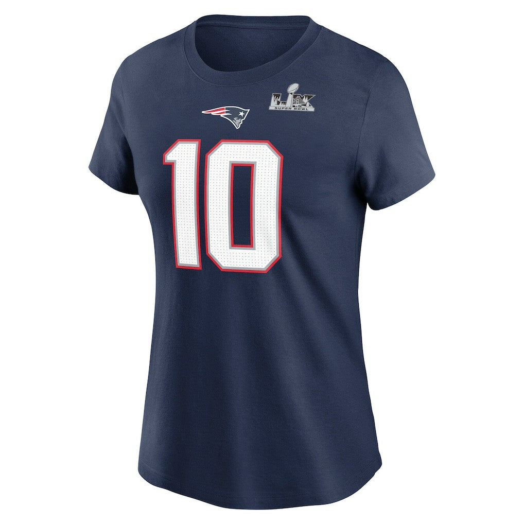 Drake Maye New England Patriots Women's Super Bowl LX Patch Name & Number T-Shirt - Navy sale
