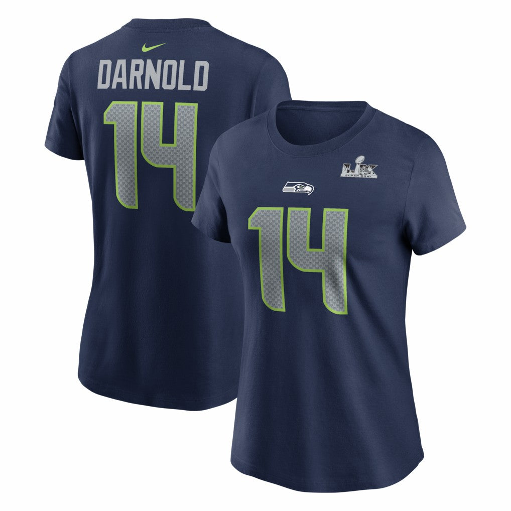 Sam Darnold Seattle Seahawks Women's Super Bowl LX Patch Name & Number T-Shirt - College Navy outlet