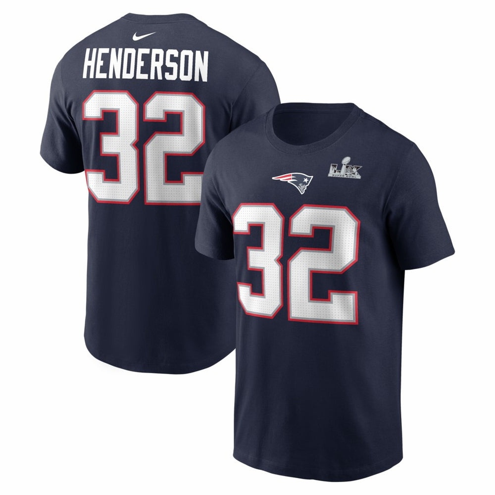 TreVeyon Henderson New England Patriots Super Bowl LX Patch Name & Number T-Shirt - Navy on sale