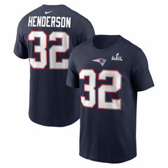 TreVeyon Henderson New England Patriots Super Bowl LX Patch Name & Number T-Shirt - Navy on sale