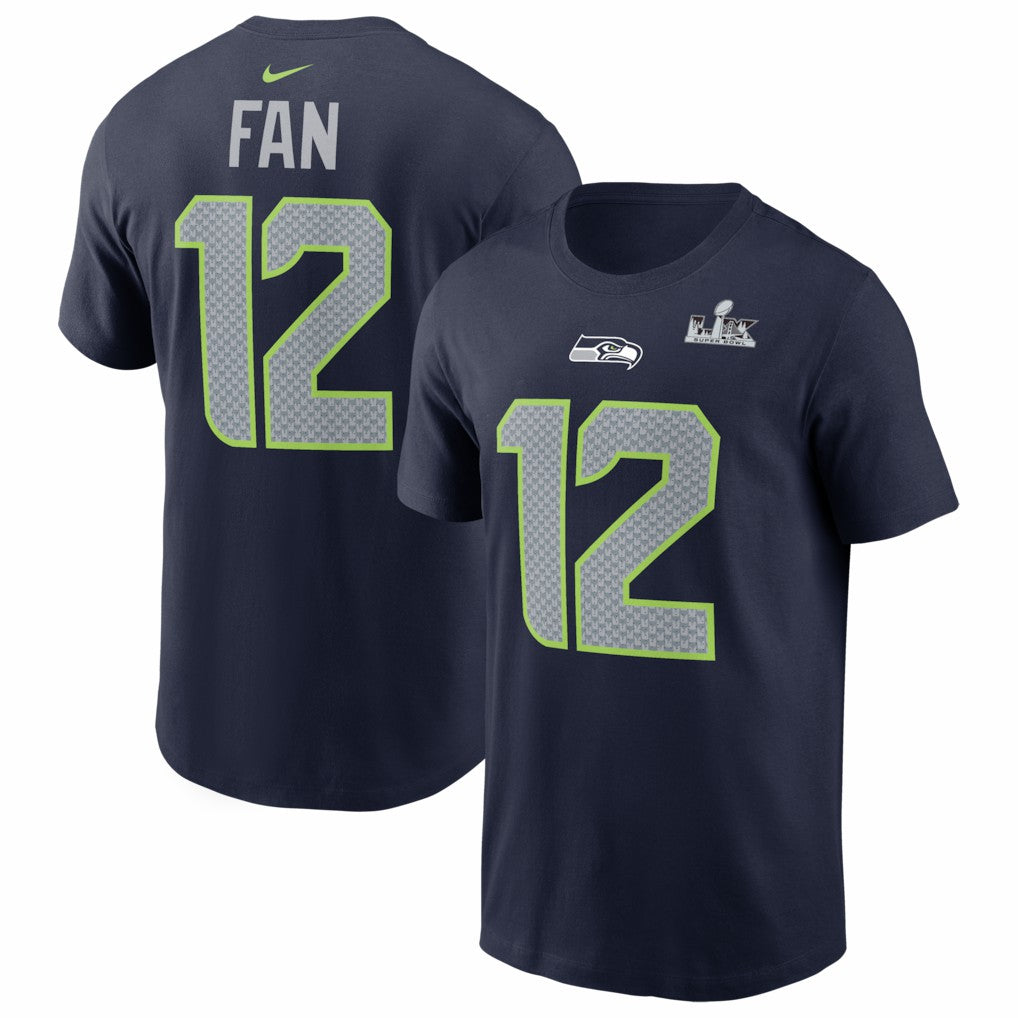 12s Seattle Seahawks Super Bowl LX Patch Name & Number T-Shirt - College Navy for sale