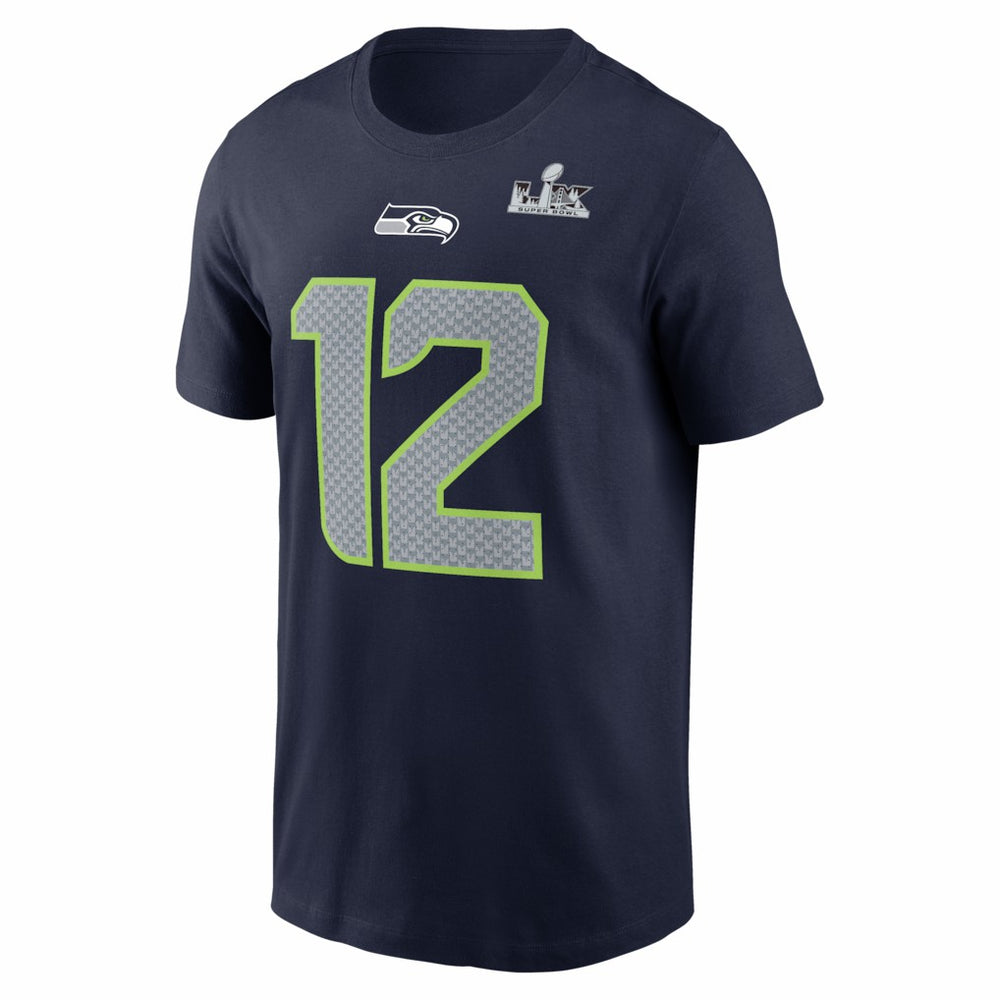 12s Seattle Seahawks Super Bowl LX Patch Name & Number T-Shirt - College Navy for sale