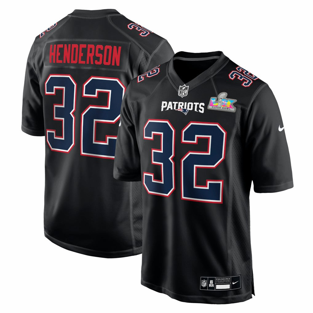 TreVeyon Henderson New England Patriots Super Bowl LX Patch Carbon Fashion Game Jersey - Black cheap