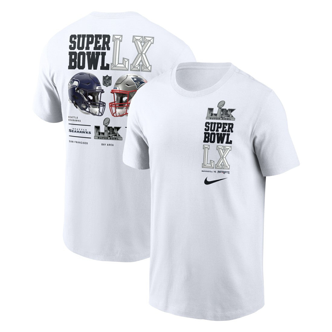 New England Patriots vs. Seattle Seahawks Super Bowl LX Dueling T-Shirt - White discount