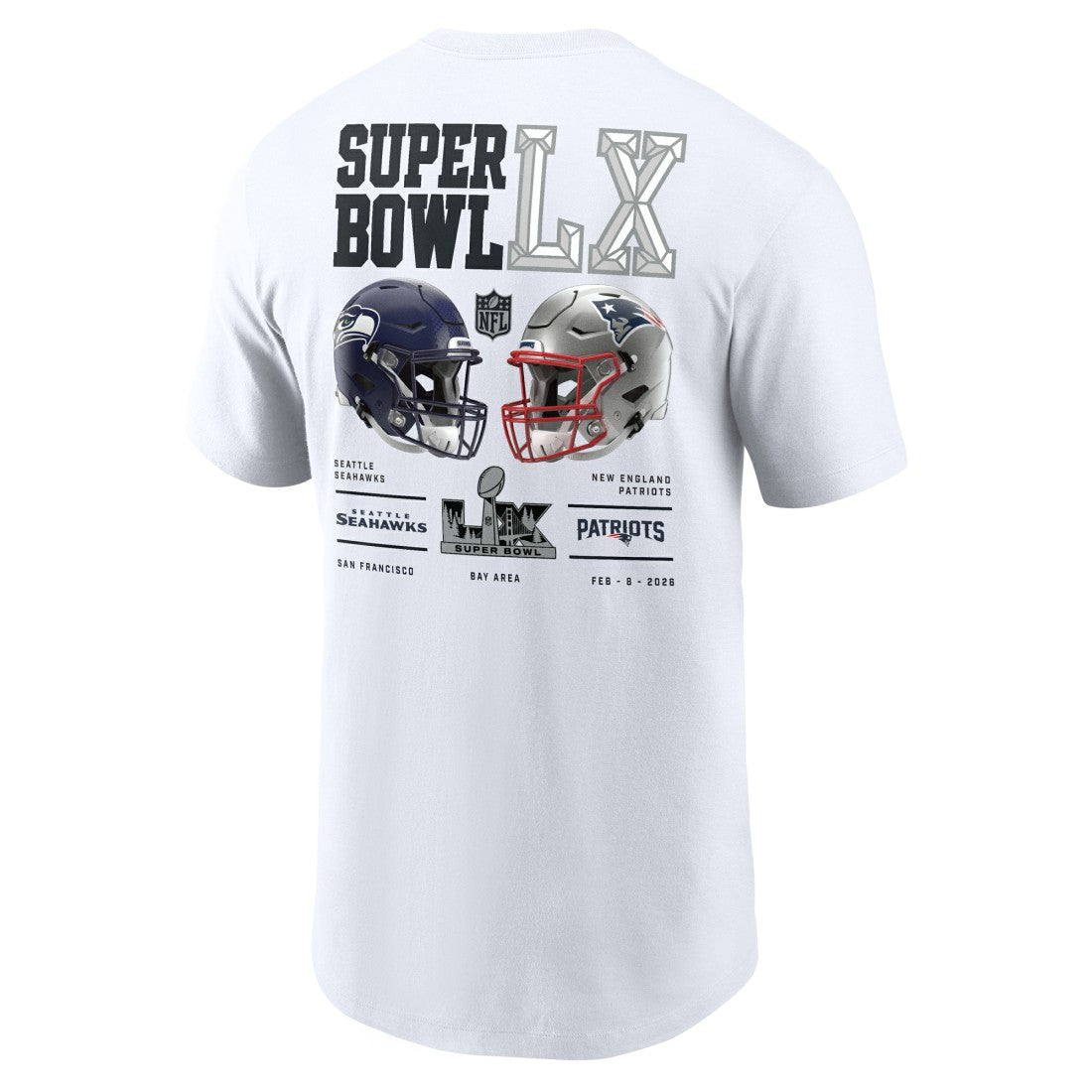 New England Patriots vs. Seattle Seahawks Super Bowl LX Dueling T-Shirt - White discount