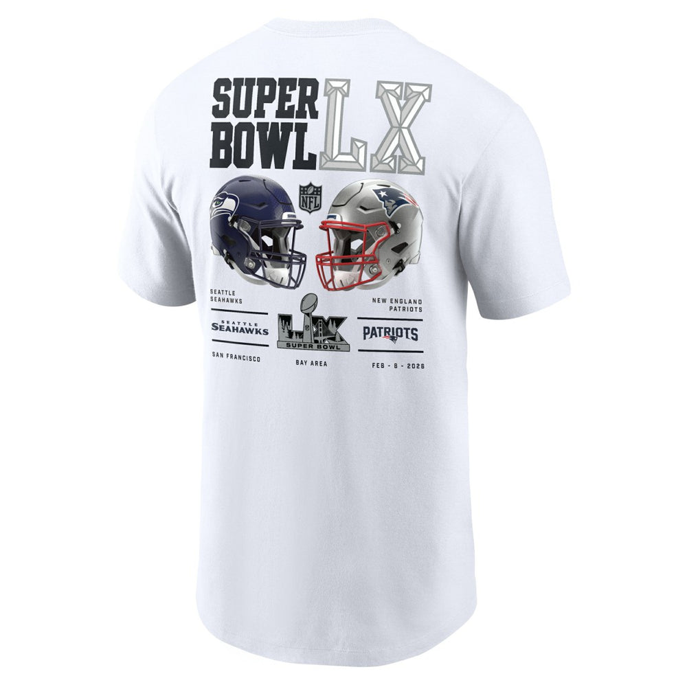 New England Patriots vs. Seattle Seahawks Super Bowl LX Dueling T-Shirt - White discount
