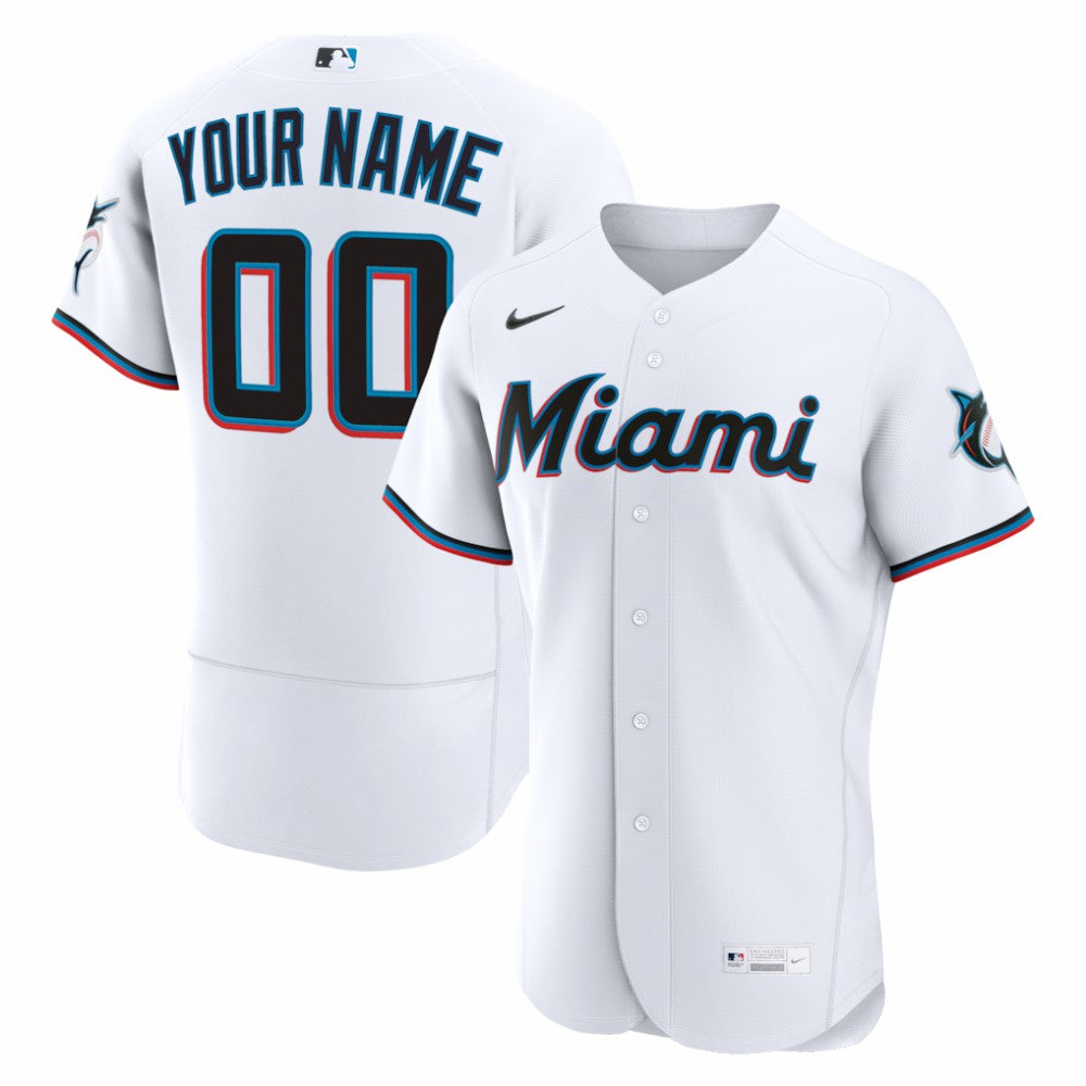 Miami Marlins Home Authentic Custom Jersey White