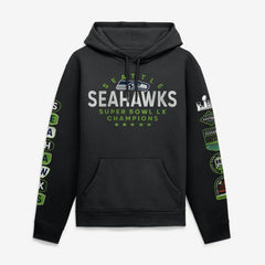 Seattle Seahawks Super Bowl LX Champions Banner Year Hoodie - Black discount