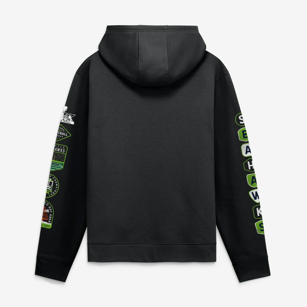 Seattle Seahawks Super Bowl LX Champions Banner Year Hoodie - Black discount
