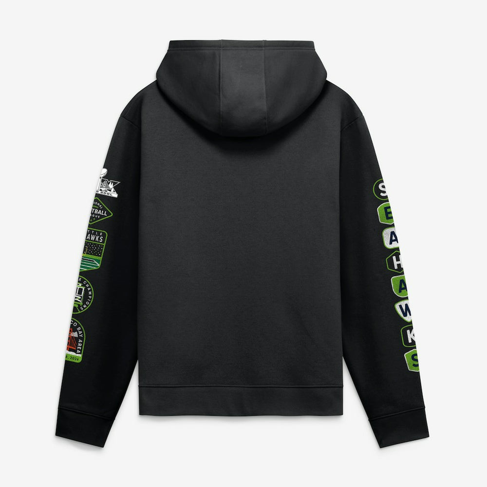 Seattle Seahawks Super Bowl LX Champions Banner Year Hoodie - Black discount