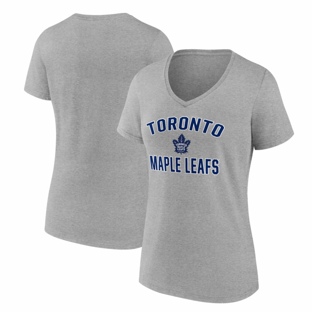 Toronto Maple Leafs Logo Athletic Women's Arch Victory V-Neck T-Shirt - Heather Gray T-shirts