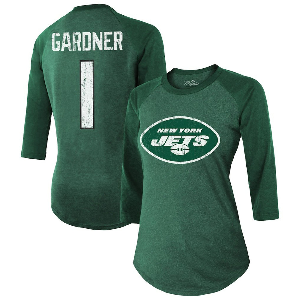 Ahmad Sauce Gardner New York Jets Majestic Threads Women's Player Name & Number Tri-Blend 3/4-Sleeve Fitted T-Shirt - Green discount