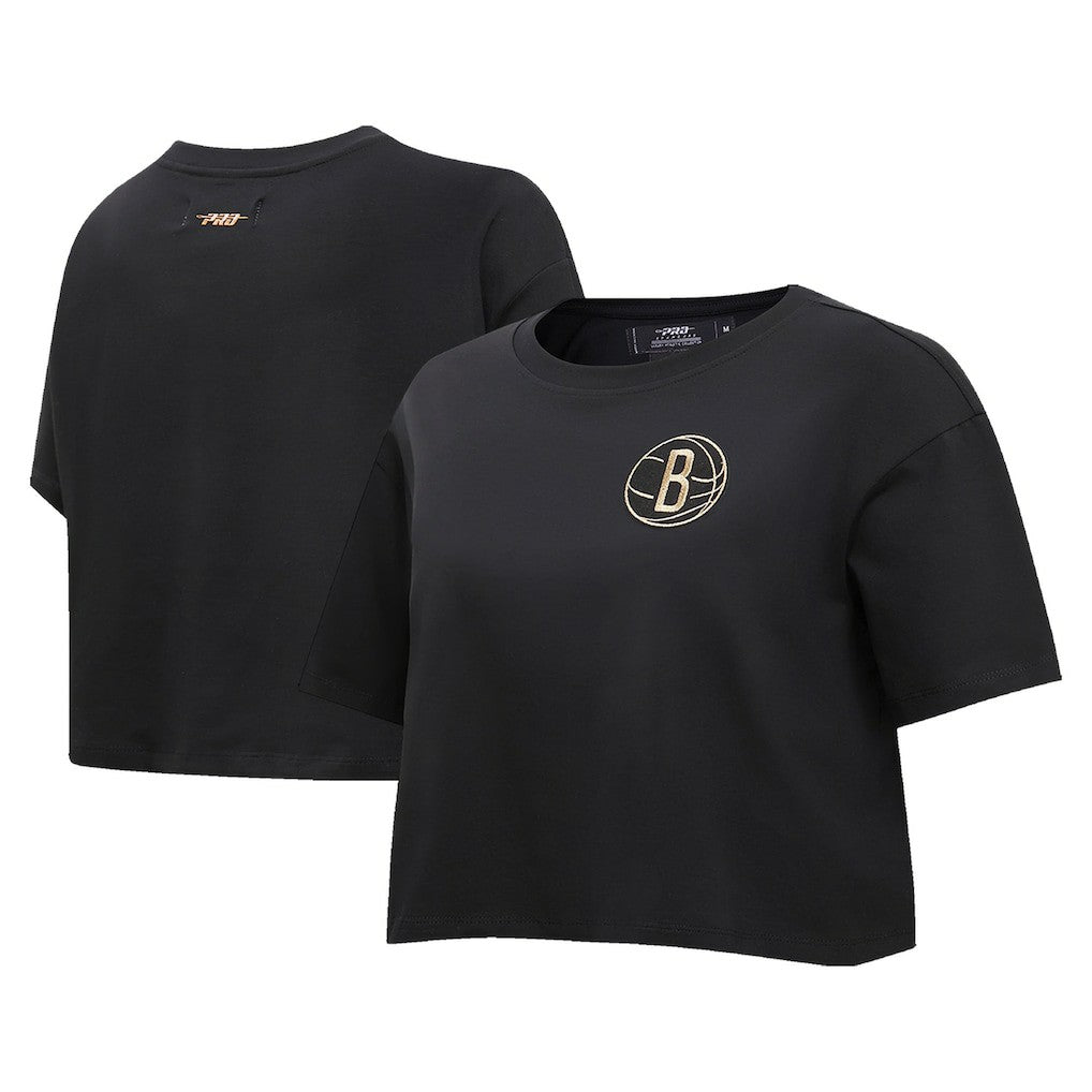 Brooklyn Nets Pro Standard Women's Holiday Glam Boxy T-Shirt - Black online